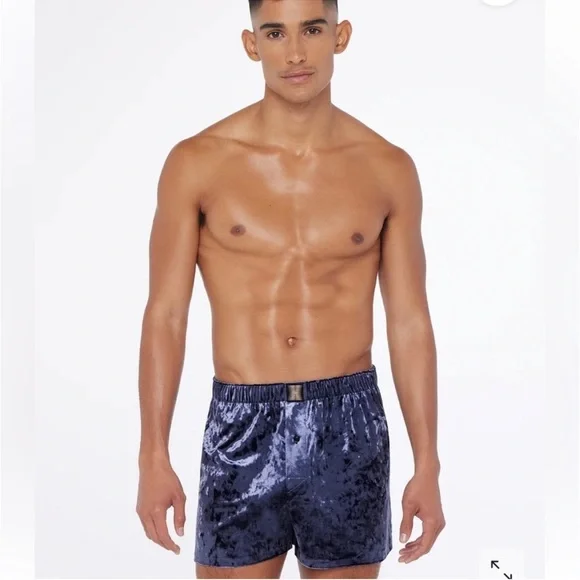 Savage X Fenty Navy Blue Whiskey Room Velvet Smoking Jacket & Boxers Pajamas Set - Picture 7 of 13